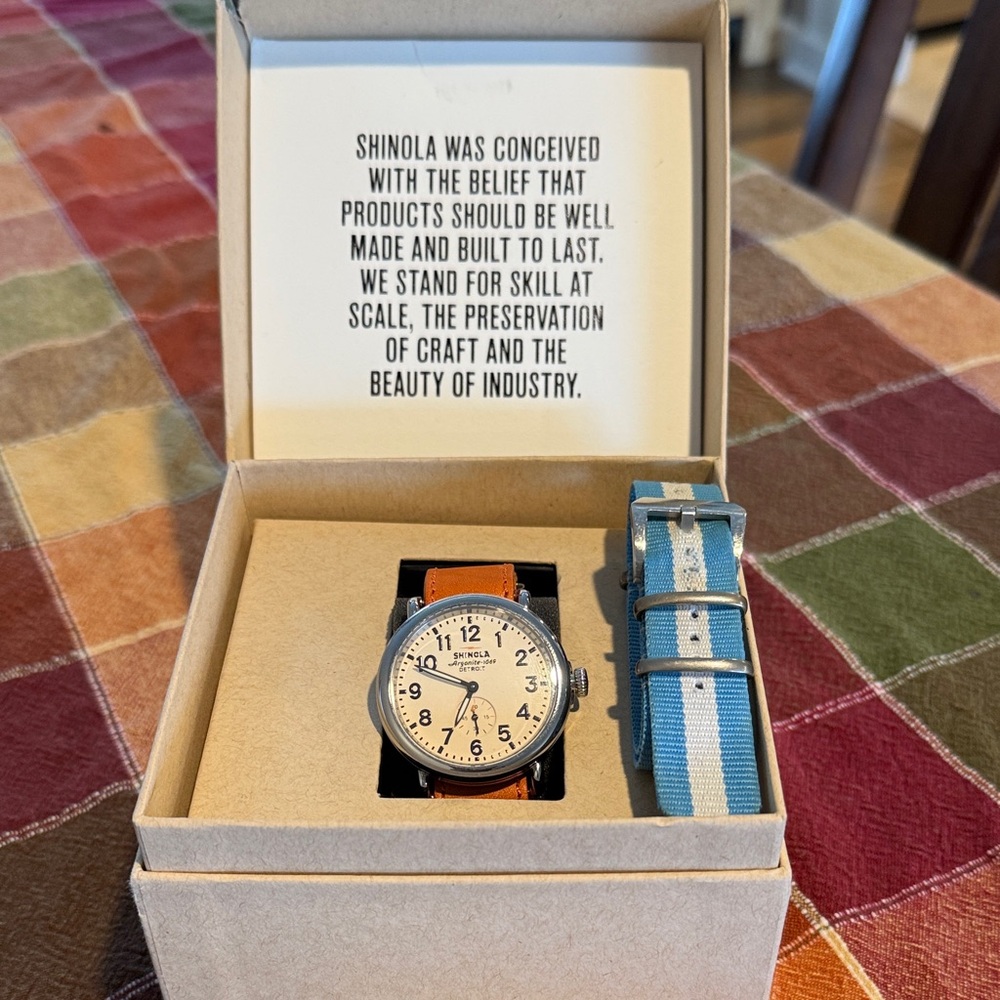 Shinola Watch with Vibrant Orange and Cool Blue Straps *Battery Not Included *